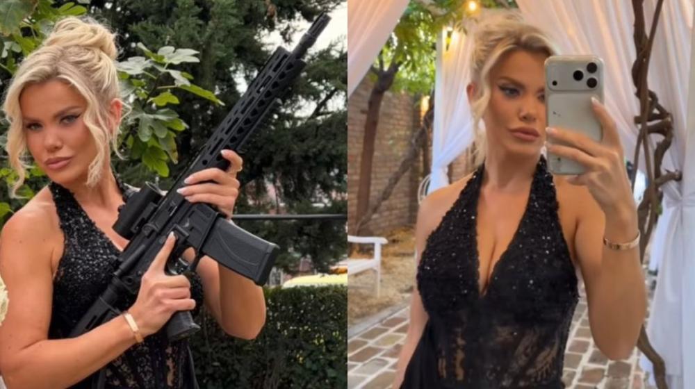 Najvrelija kuma u Srbiji! Pripijena čipka, bujne dude i seva sve- Sanja golišava ščepala pušku, a prorez svi zumiraju (VIDEO)